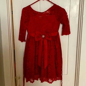 EUC Girls Size 7 Red Lacy Dress by Rare Editions. Worn 1x. Like new. NS home.